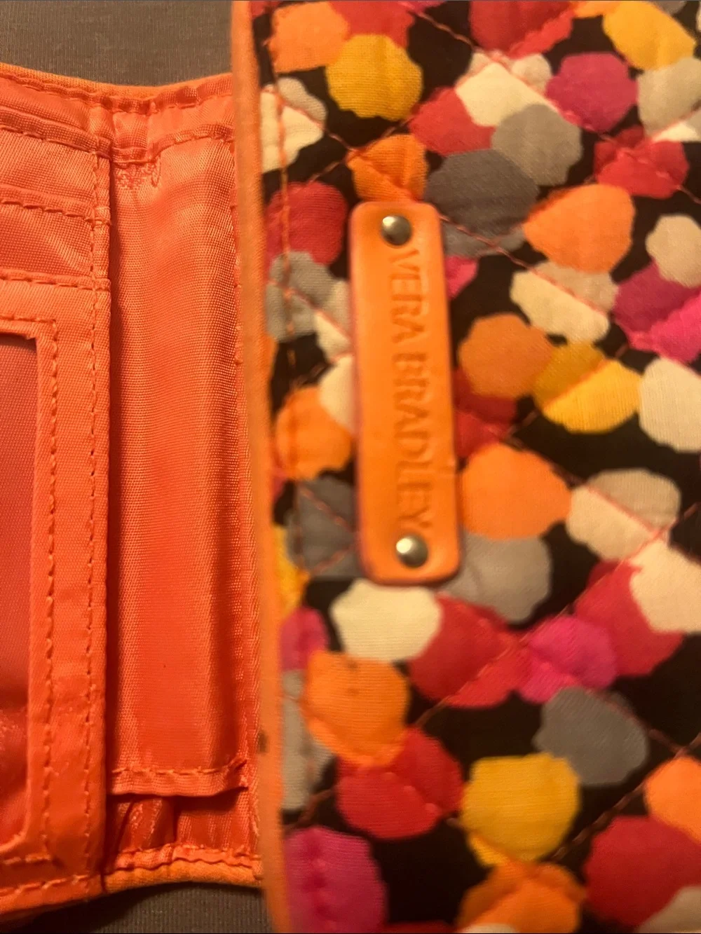 Vera Bradley Quilted Trifold Wallet in Pink Orange Yellow Multi - Picture 3 of 4
